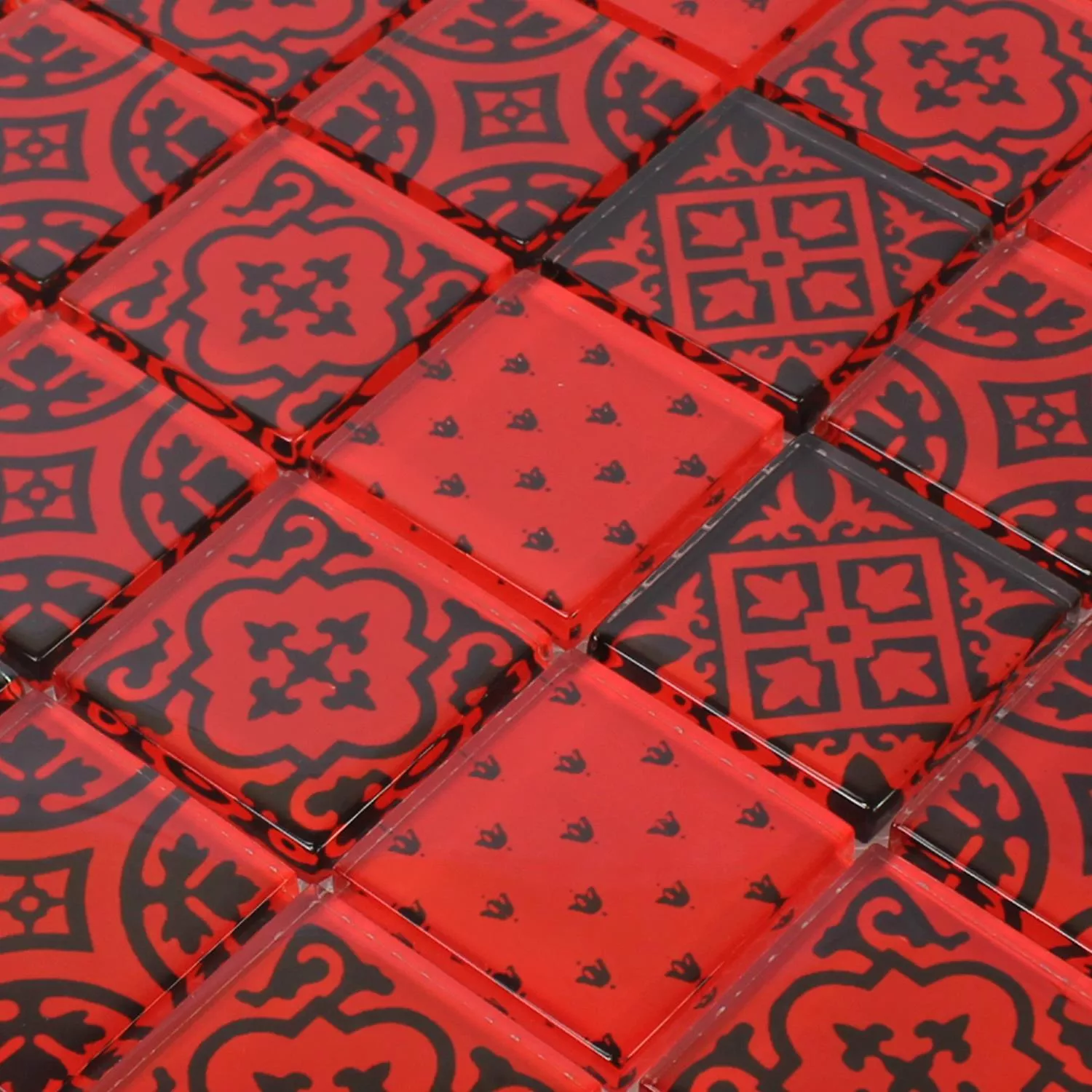 Mosaik Fliser Glas Barock Ornament Rød