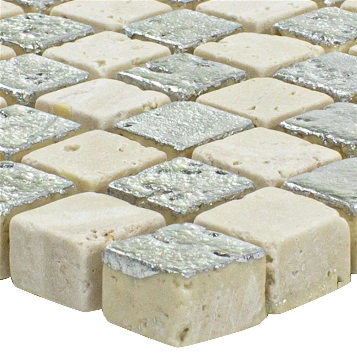 Prøve Marmor Natursten Mosaik Fliser Antika Mix Sølv Creme
