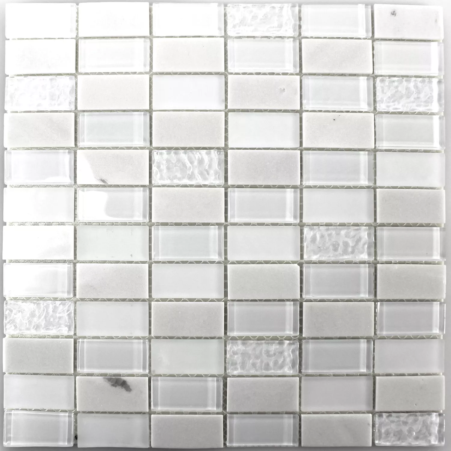 Prøve Selvklæbende Mosaik Natursten Glas Mix Hvid Poleret