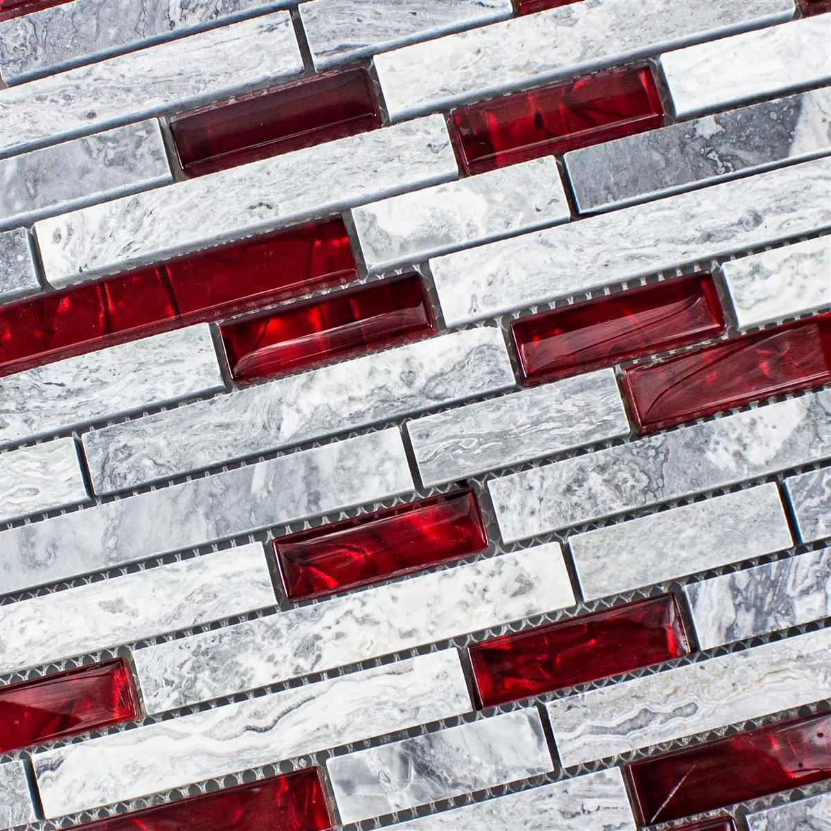 Glas Natursten Mosaik Fliser Sinop Gra Rød Brick