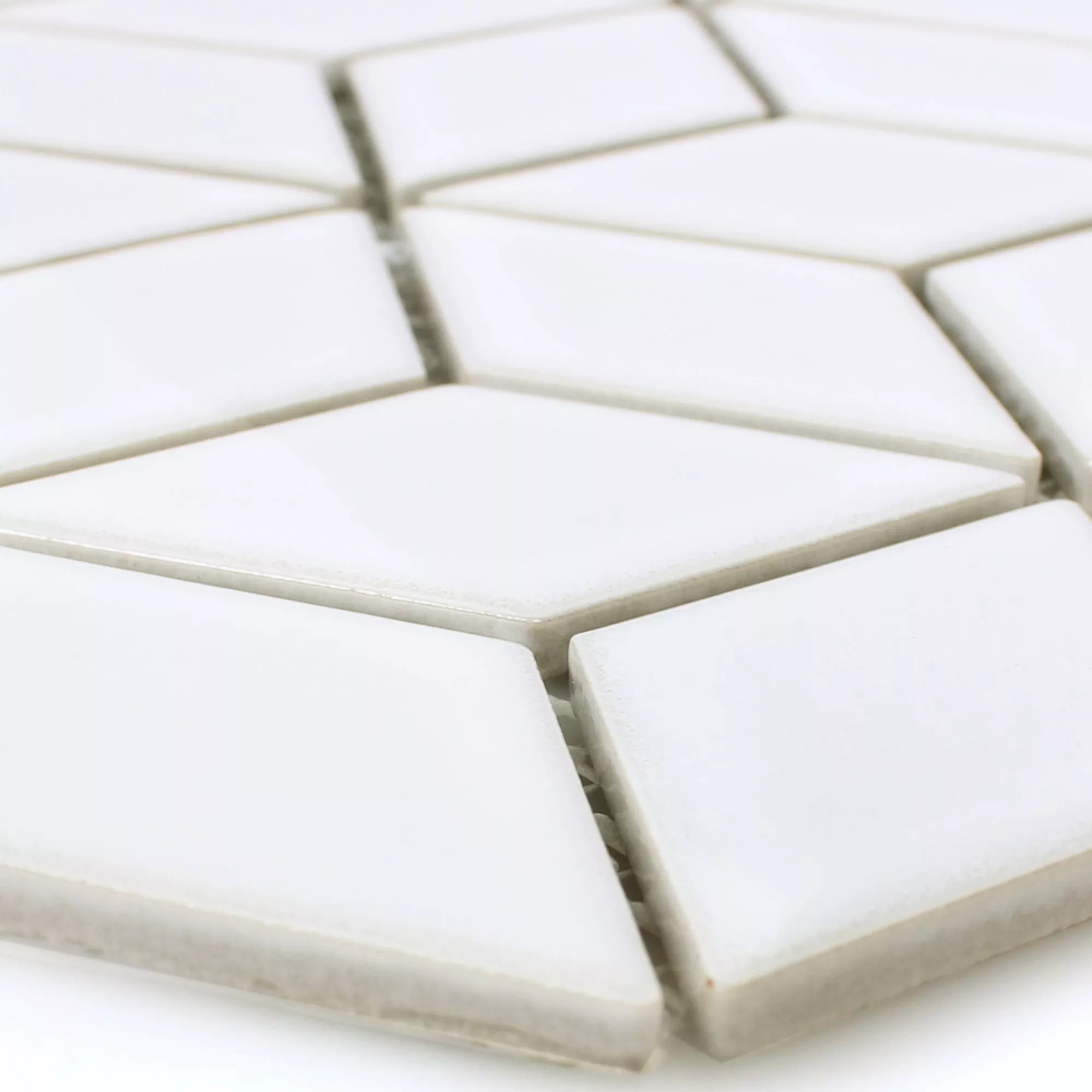 Prøve Keramik Mosaikfliser Cavalier 3D Terninger Hvid Strålende
