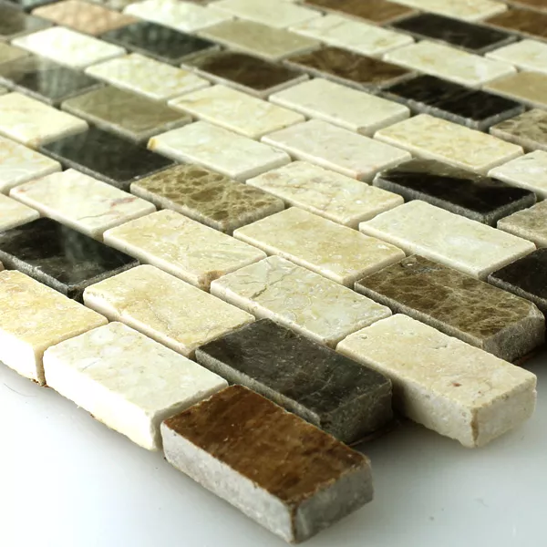 Mosaik Fliser Marmor Brun Beige Skifer Poleret 15x30x7mm