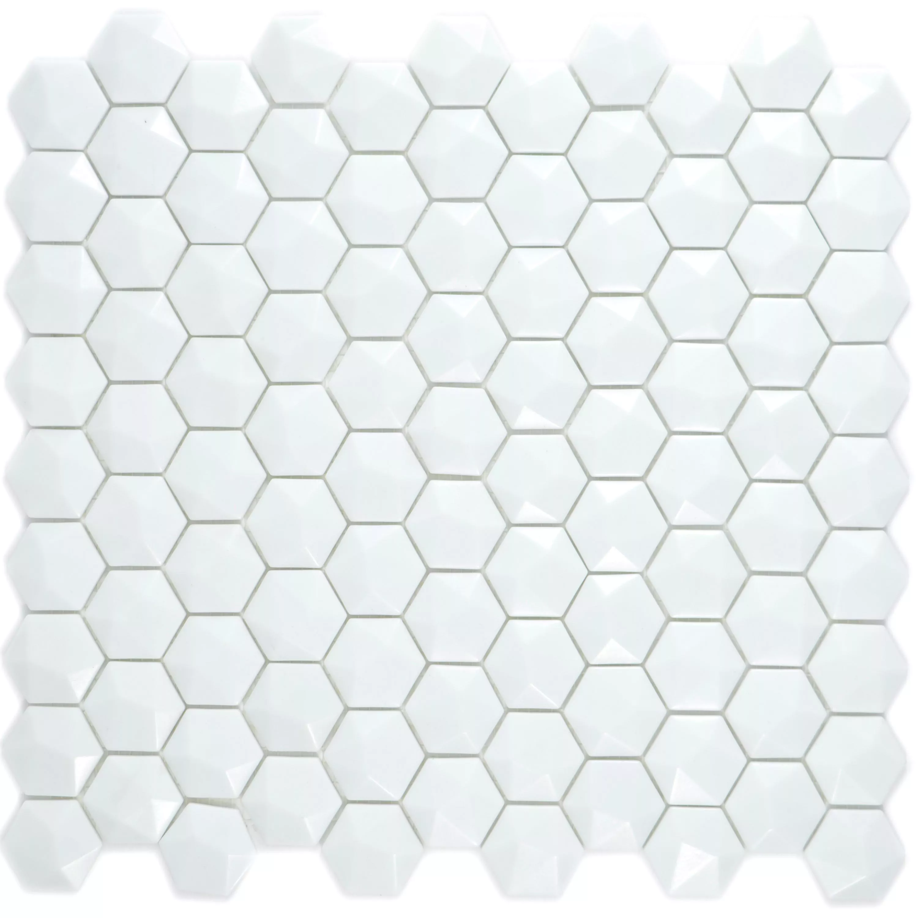 Glasmosaik Fliser Benevento Hexagon 3D Hvid