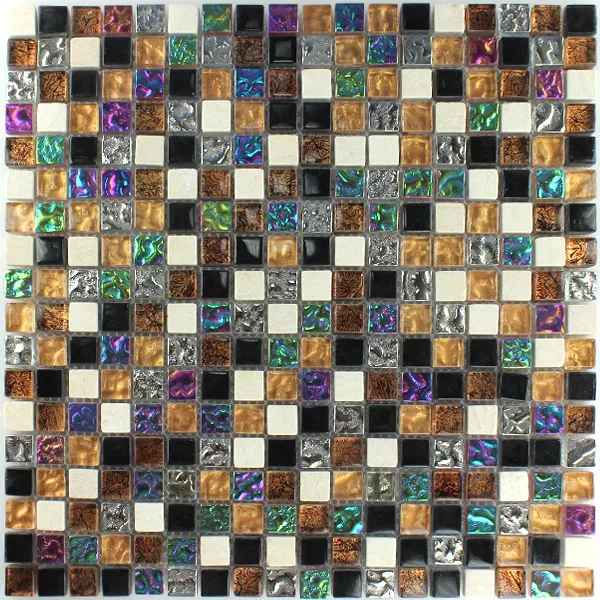 Mosaik Fliser Glas Marmor Farverige Mix 15x15x8mm