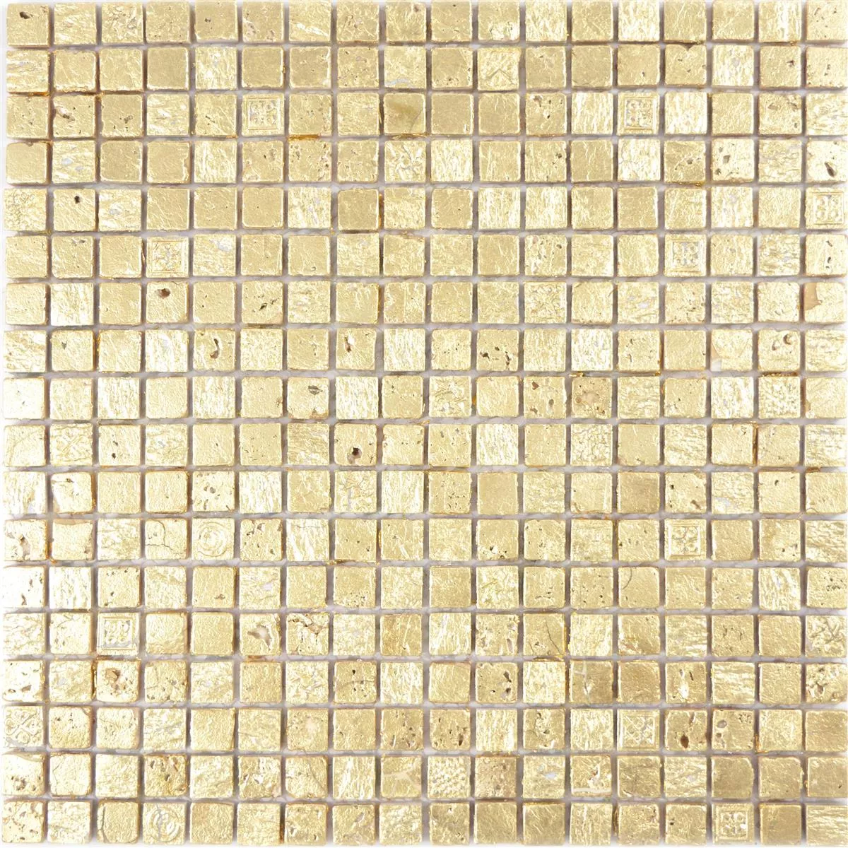 Prøve Natursten Resin Mosaik Fliser Lucky Guld