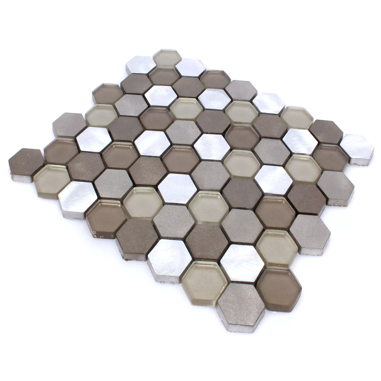 Prøve Mosaik Fliser Glas Alu Angela Hexagon Brun Sølv