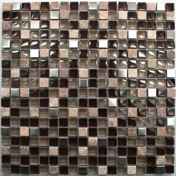 Mosaik Fliser Glas Marmor Rustfrit Stål Brun Mix