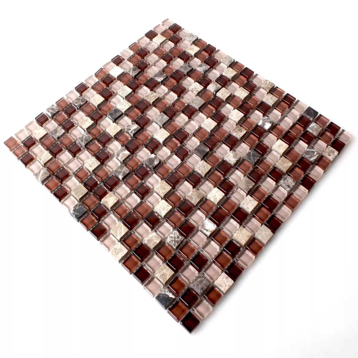 Mosaik Fliser Glas Marmor Brun Mix