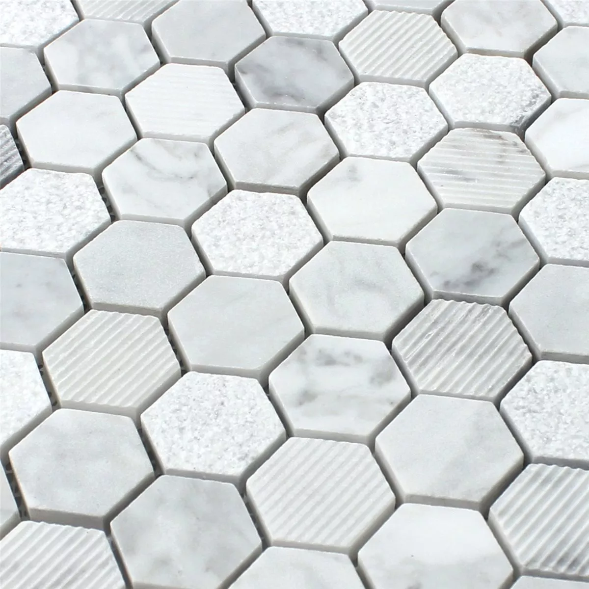 Prøve Natursten Hexagon Mosaik Fliser Carrara Hvid