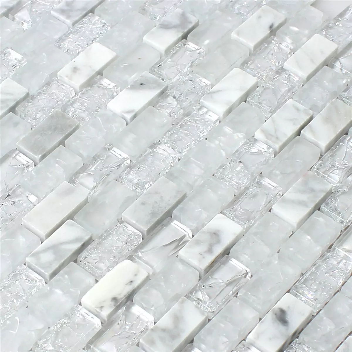 Prøve Mosaik Fliser Glas Natursten Hvid Effekt Brick