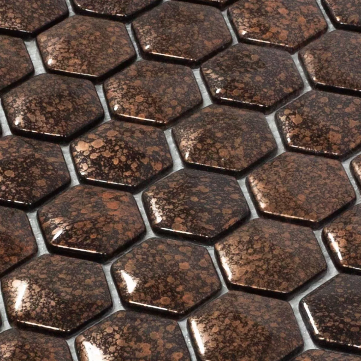 Glasmosaik Fliser Leopard Hexagon 3D Bronze
