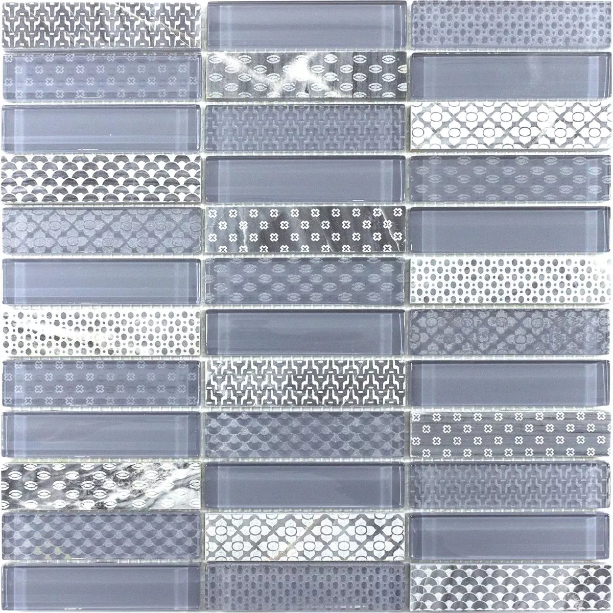 Prøve Glas Natursten Mosaik Fliser Celestiana Ornament Brick Gra Mix