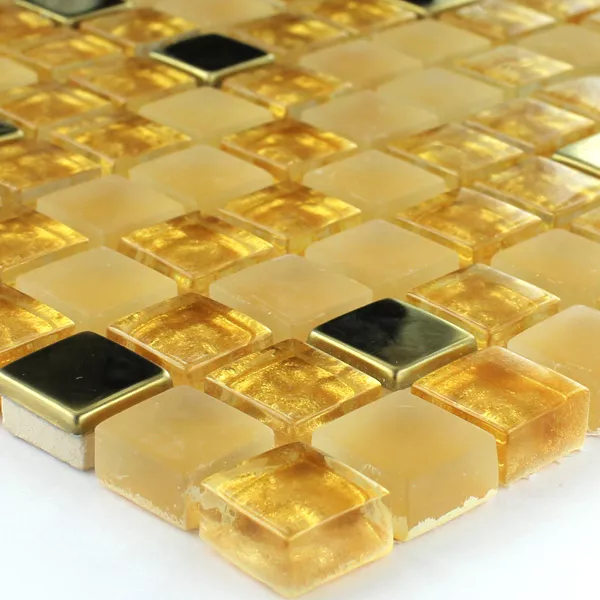 Prøve Mosaik Fliser Glas Rustfrit Stål Guld