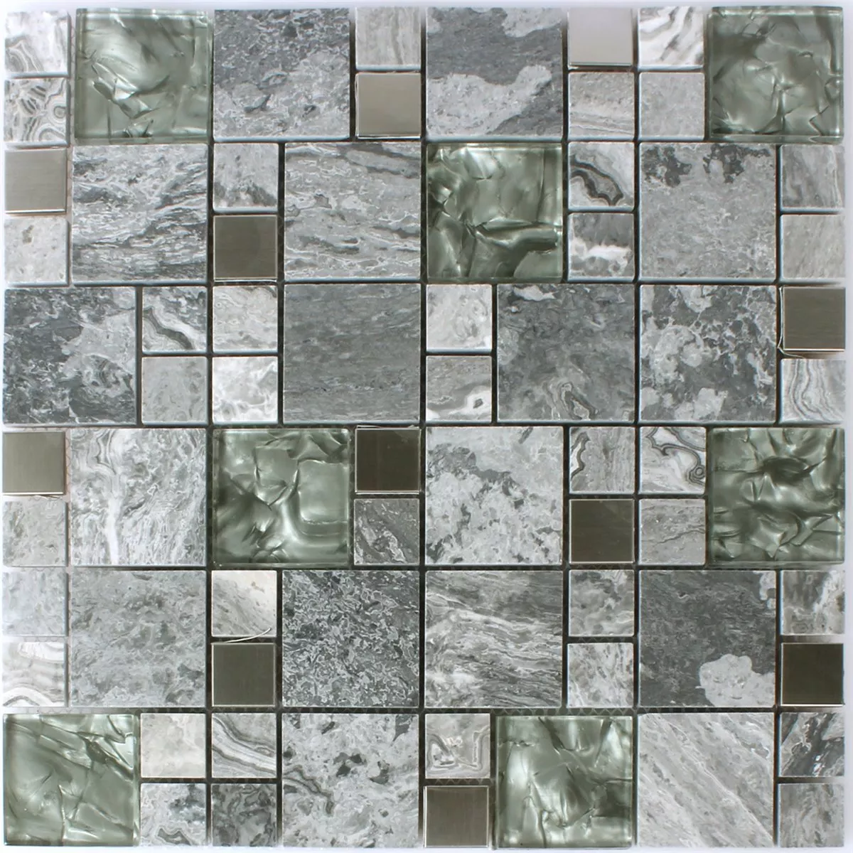 Prøve Mosaik Fliser Metal Glas Natursten Mix Gra Sølv