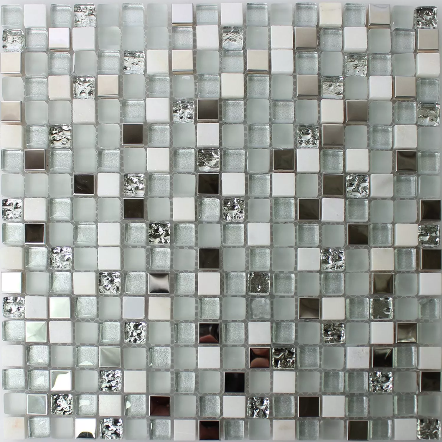 Mosaik Fliser Glas Rustfrit Stål Natursten Hvid Sølv