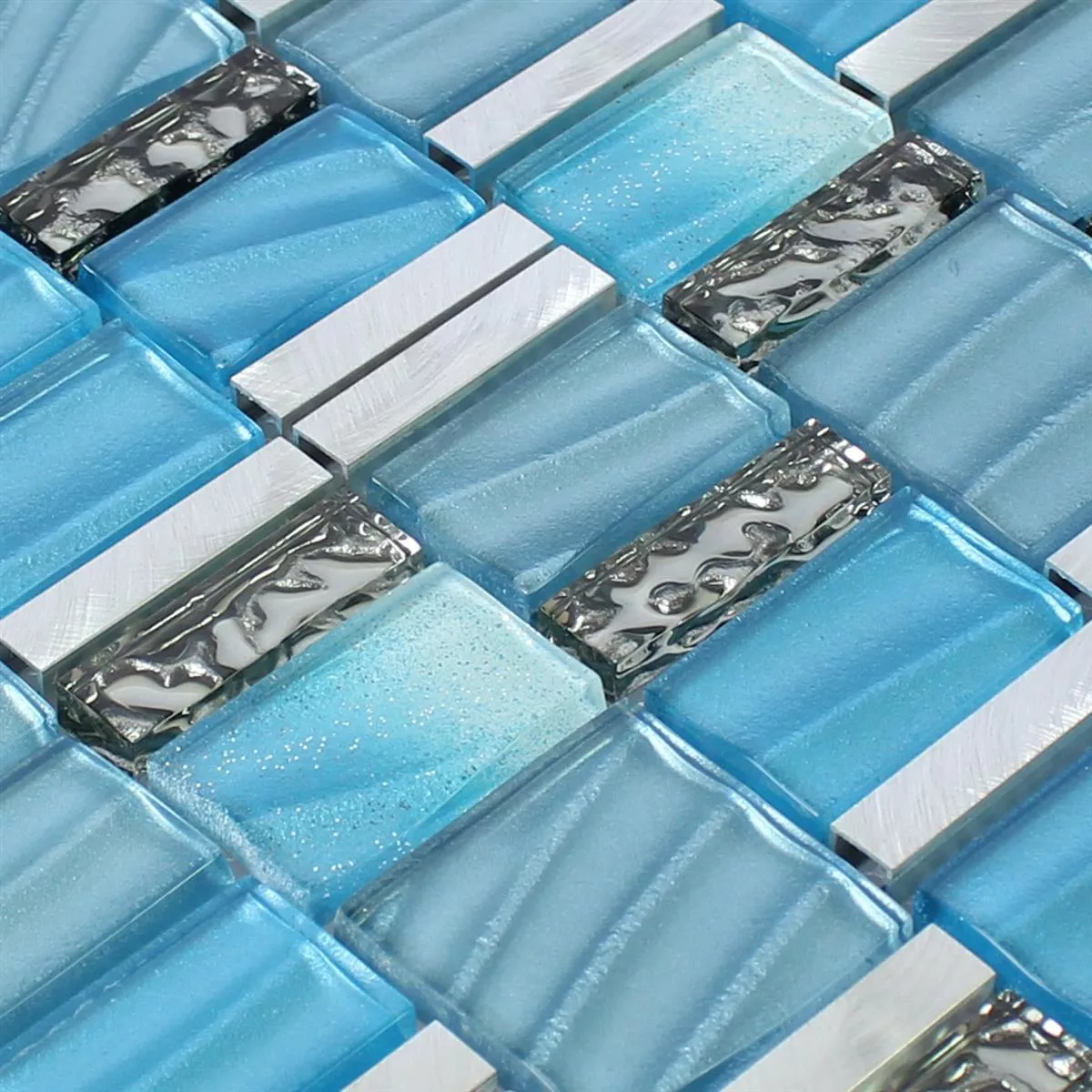 Prøve Mosaik Fliser Glas Aluminium Blå Sølv Mix