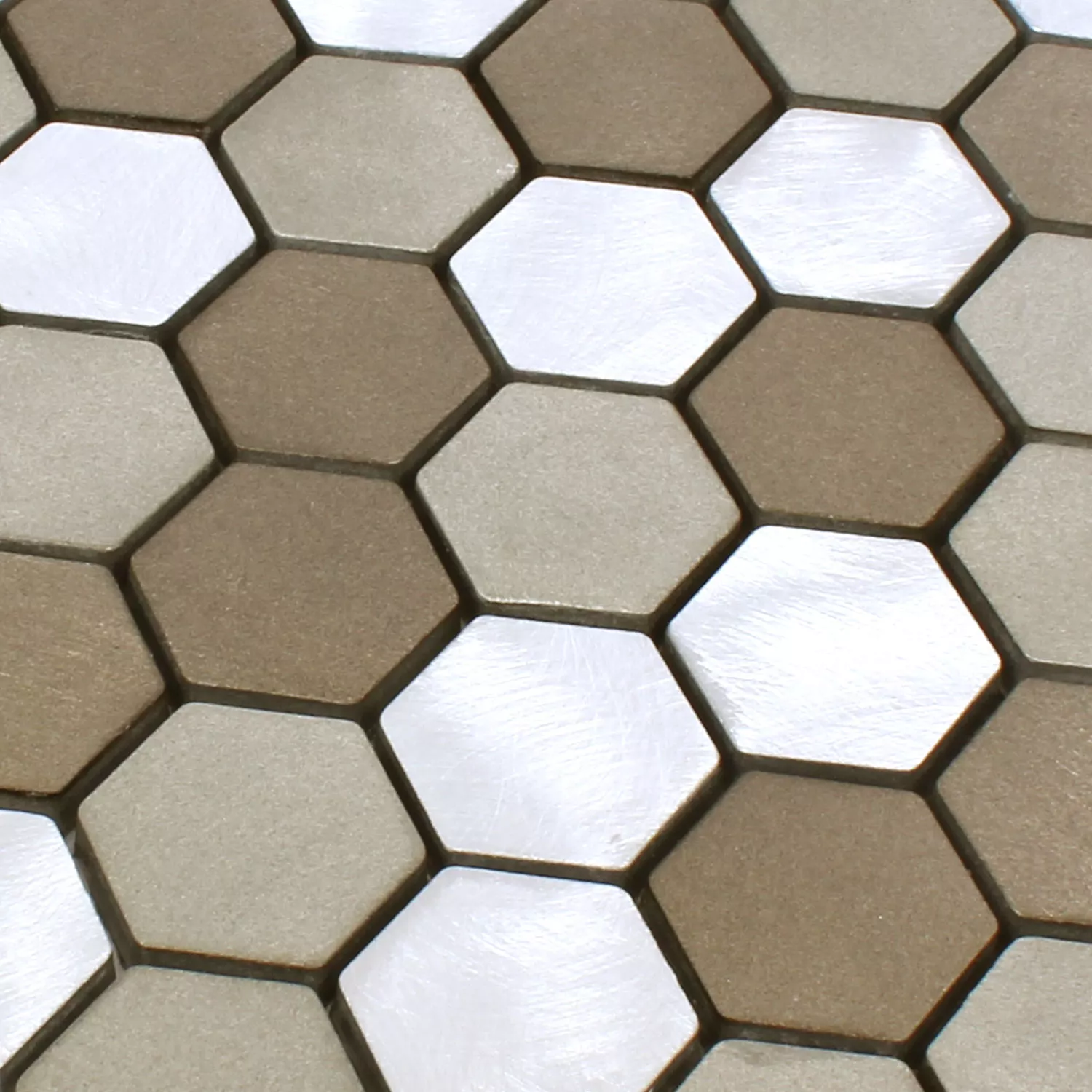 Prøve Mosaik Fliser Aluminium Apache Hexagon Brun Sølv