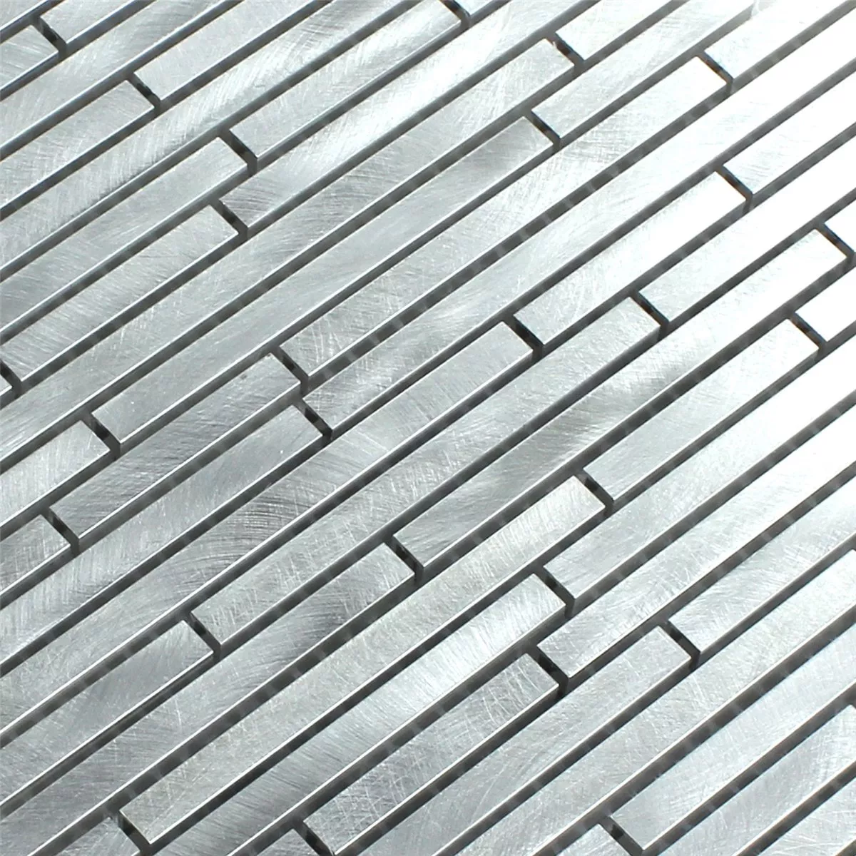 Prøve Aluminium Mosaik Fliser Sølv Stripes