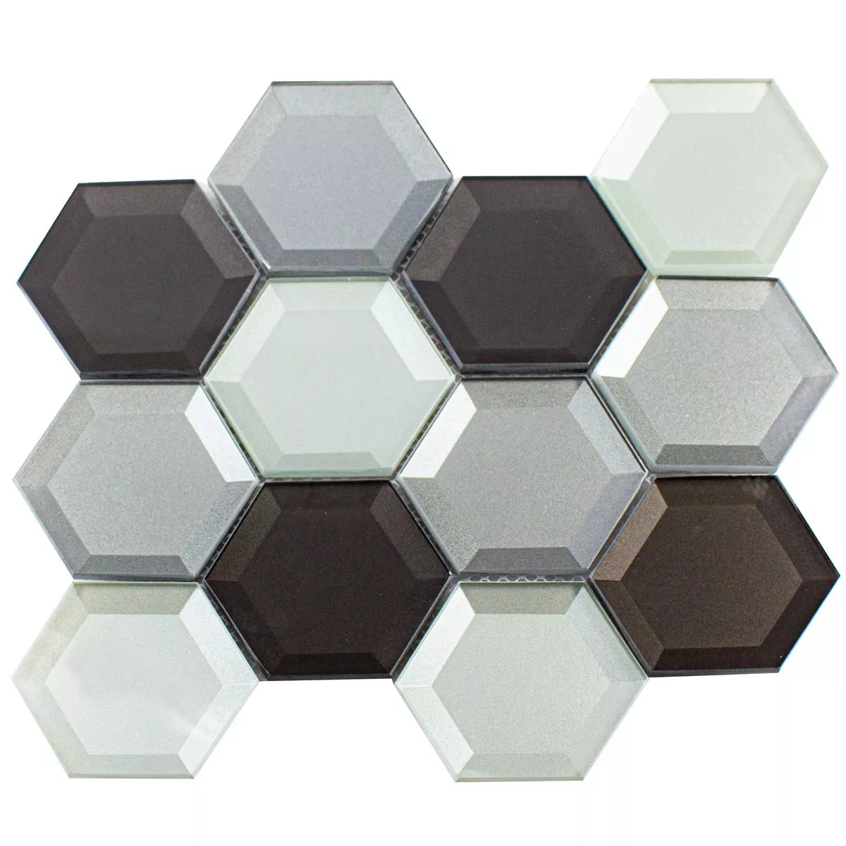 Glasmosaik Melfort Hexagon Brun Sølv Turkis