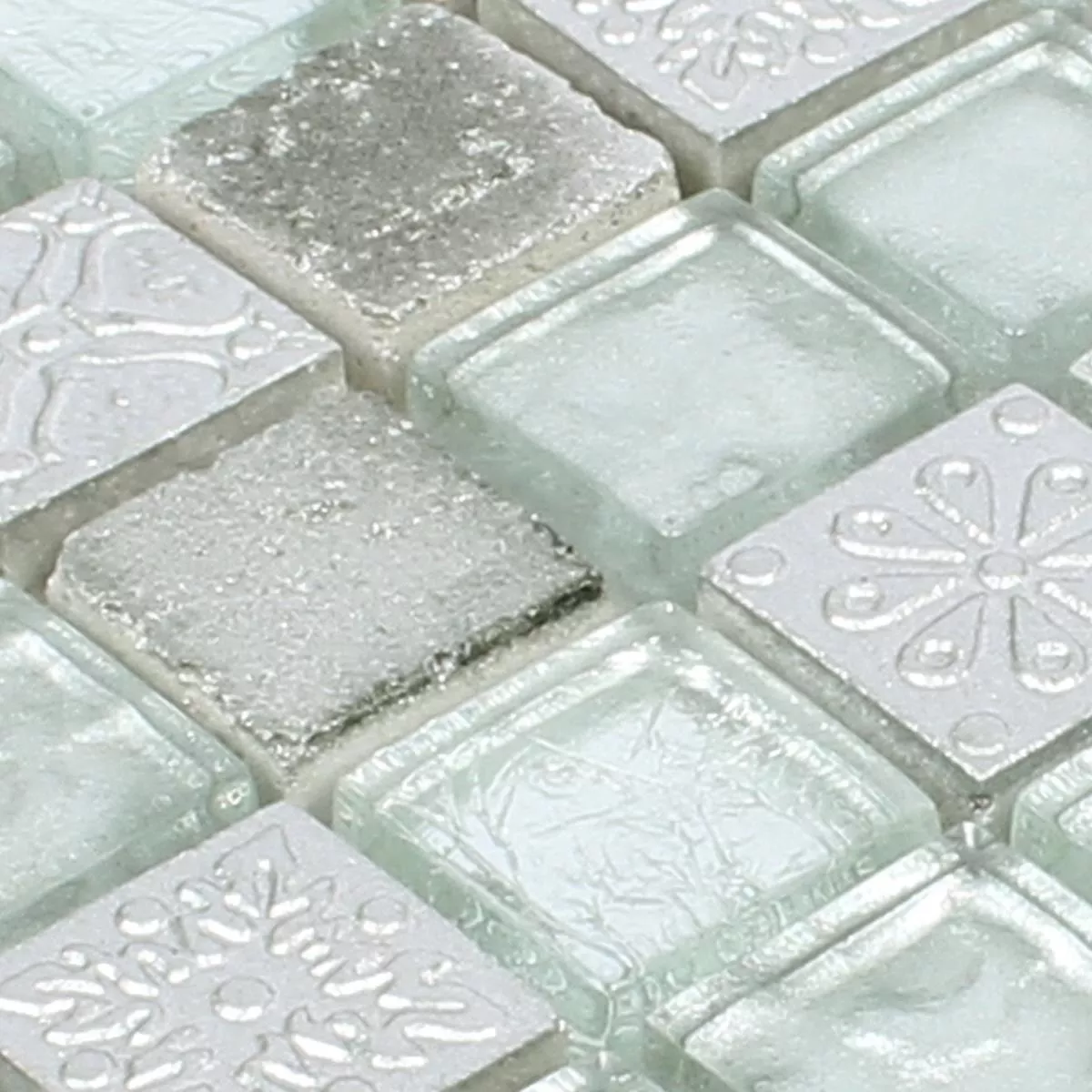 Prøve Mosaik Fliser Georgia Glas Natursten Mix Sølv