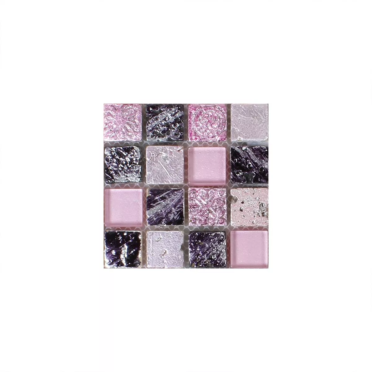 Prøve Glas Natursten Resin Mosaik Pink Mix