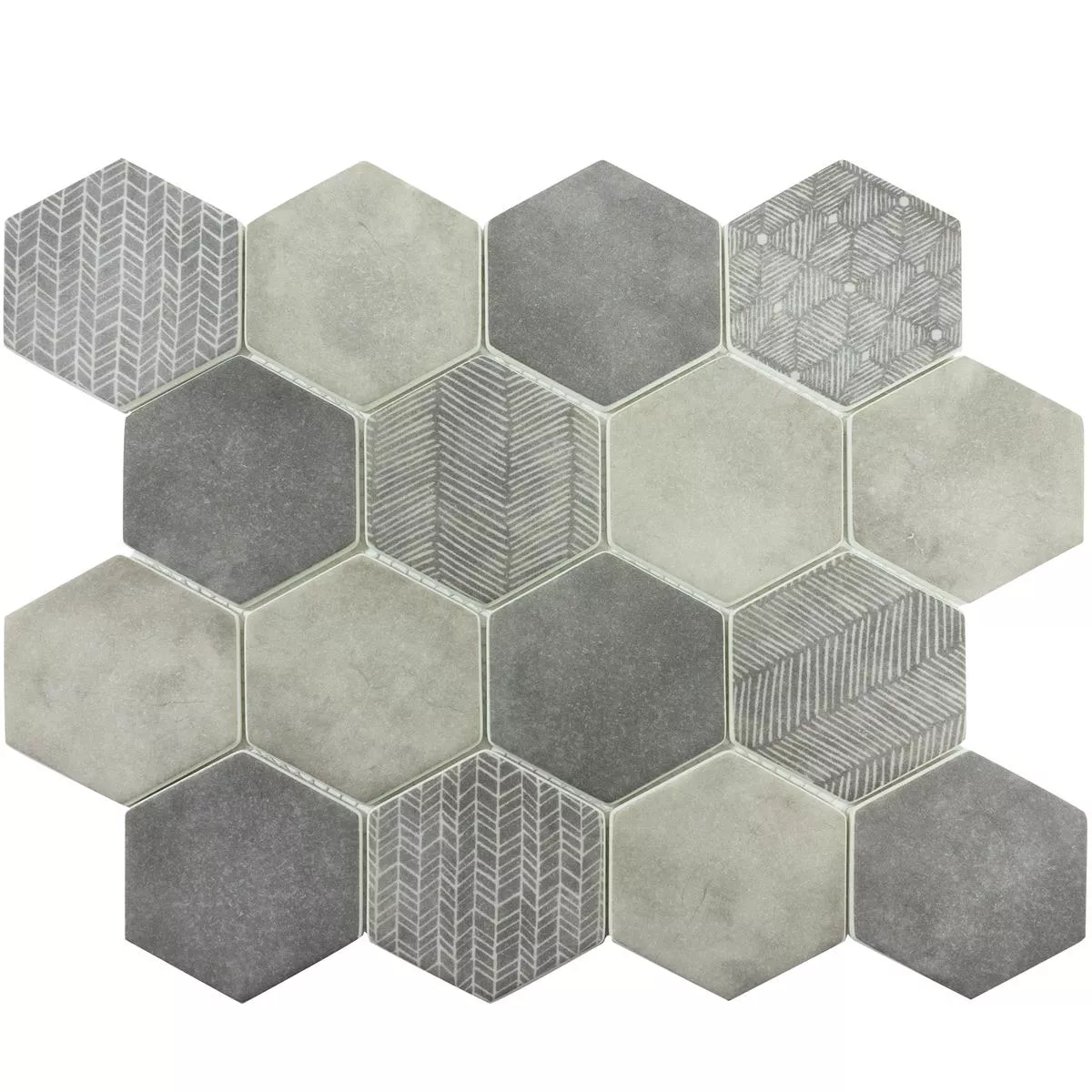 Glasmosaik Fliser Hammerbrook Hexagon Gra