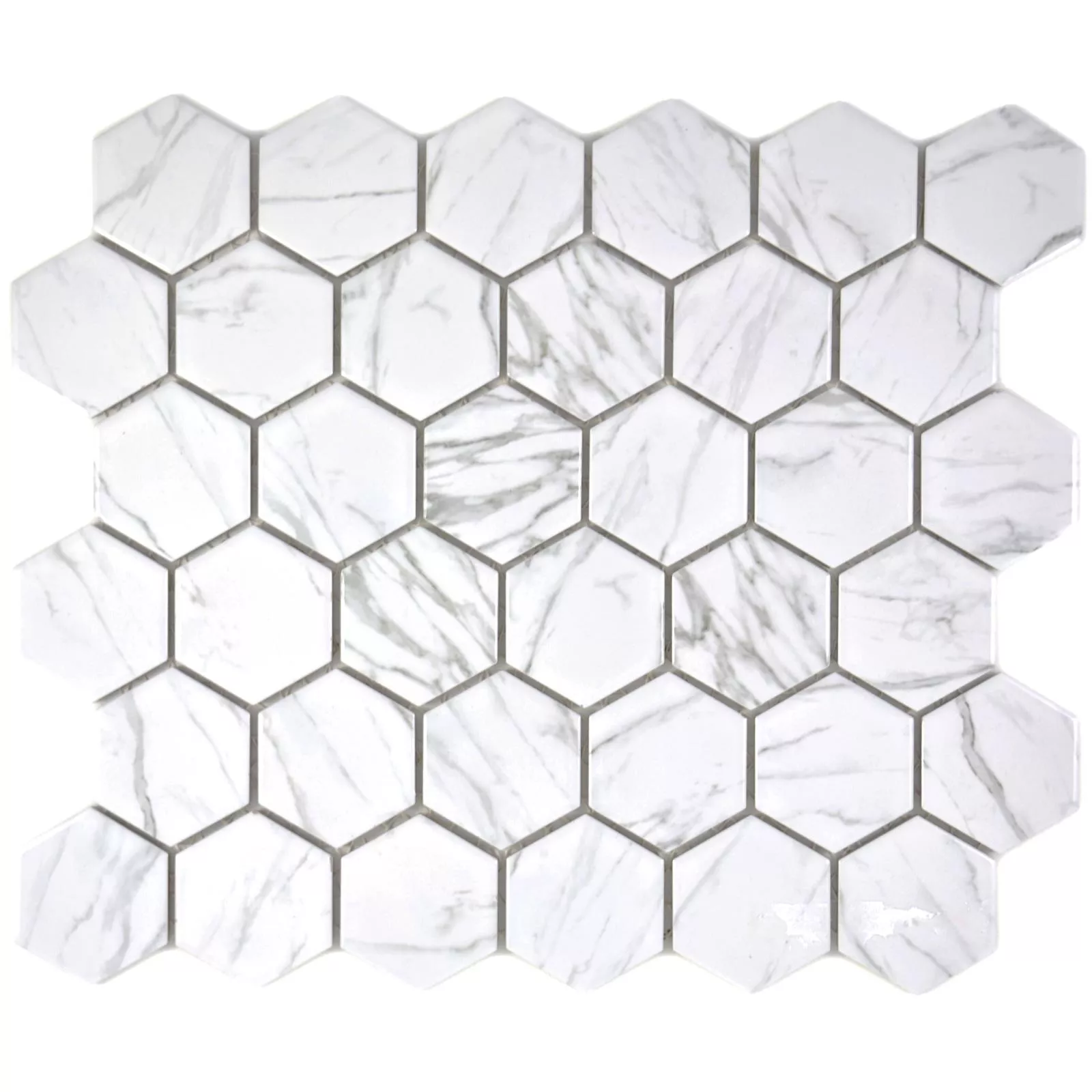 Keramikmosaik Mozart Hexagon Hvid Strålende