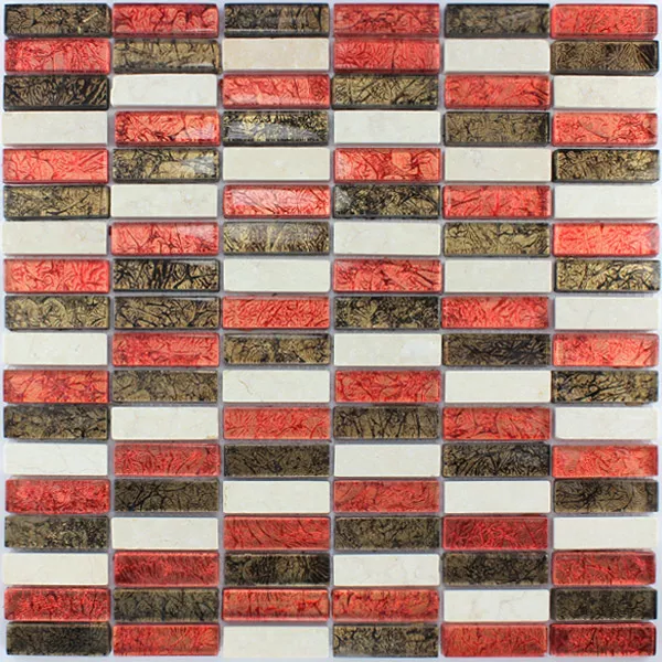 Prøve Mosaik Fliser Glas Marmor Rød Brun Mix Stænger