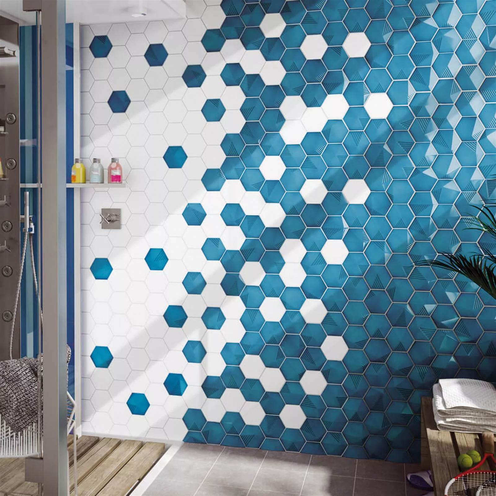 Prøve Vægfliser Rockford 3D Hexagon 12,4x10,7cm Blå