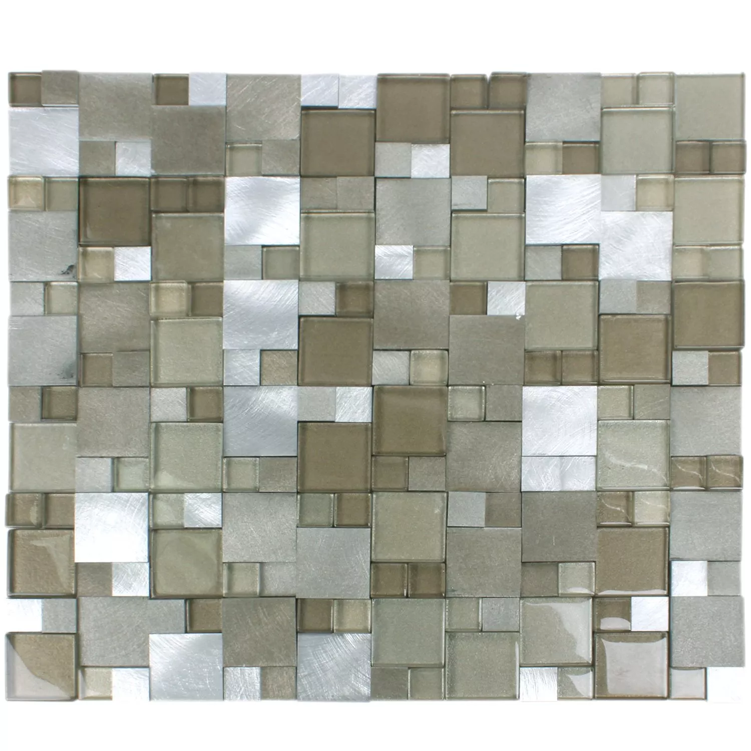 Mosaik Fliser Glas Aluminium Condor 3D Brun Mix