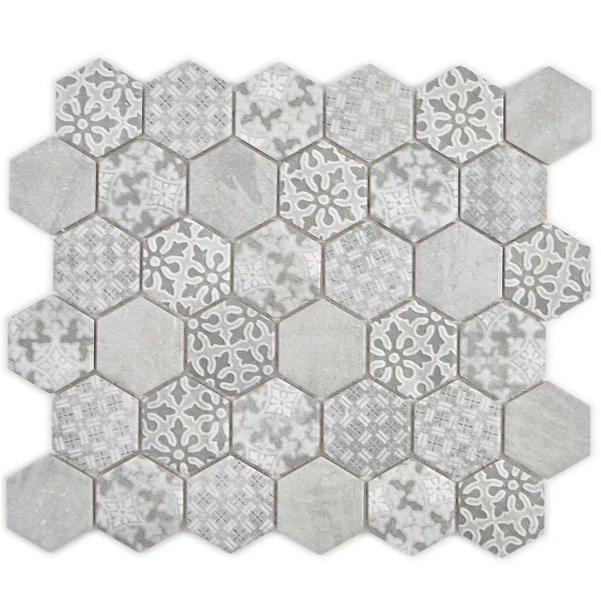 Keramikmosaik Retro Fliser Lawinia Hexagon Gra