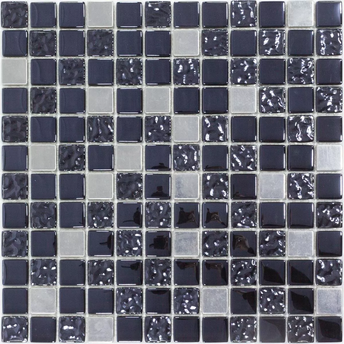 Mosaik Fliser Glas Rustfrit Stål Blackriver Sort Sølv Mix