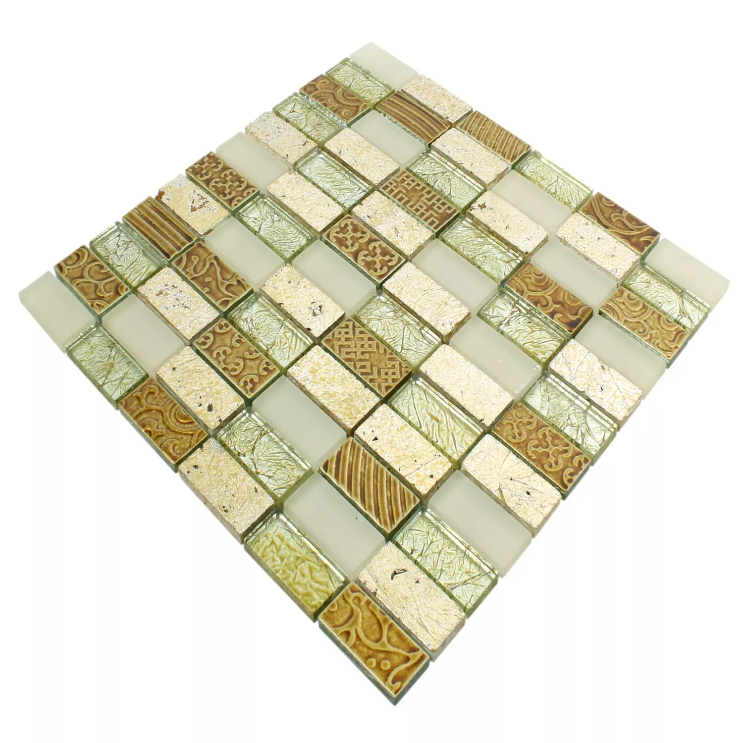 Prøve Mosaik Fliser Glas Natursten Piroshka Guld