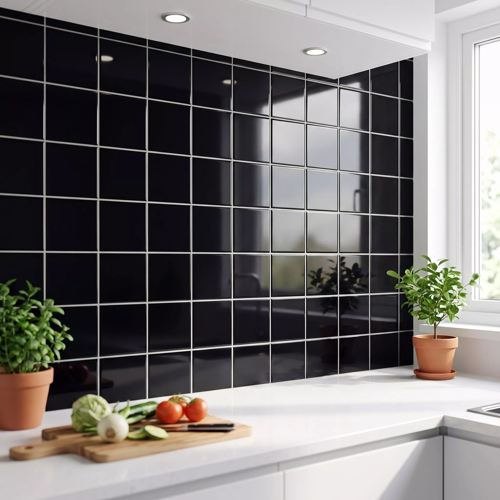 Metro flise Sort Strålende 20x20 cm Uden Facet Ashville Negro