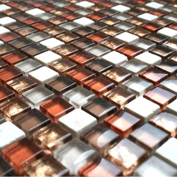 Mosaik Fliser Glas Marmor 15x15x8mm Rød Mix