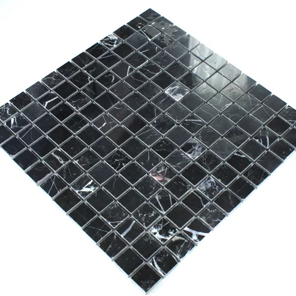Mosaik Fliser Marmor 23x23x8mm Sort Poleret