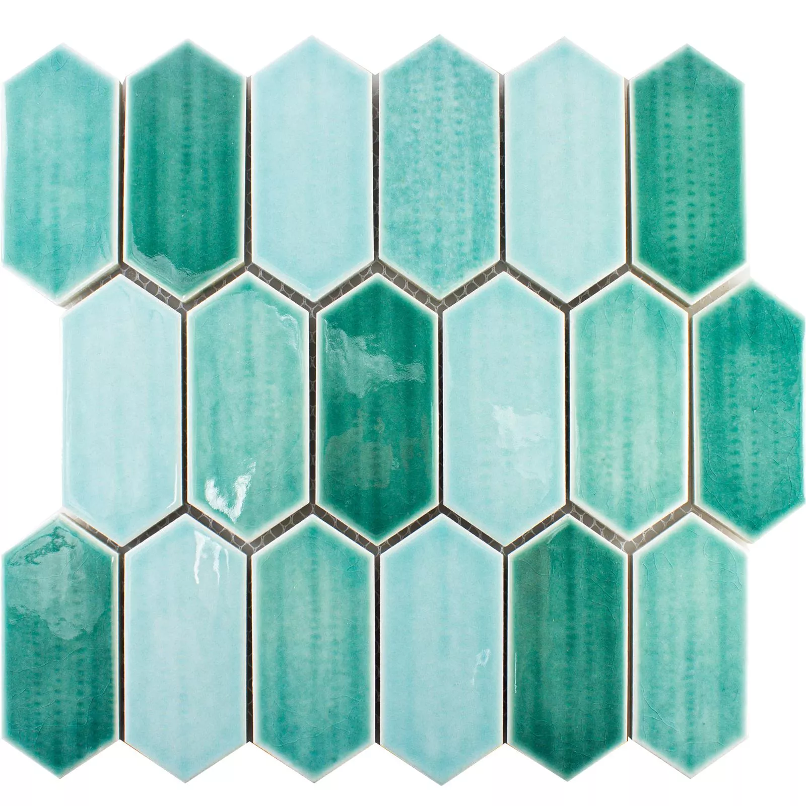 Prøve Keramik Mosaik Fliser McCook Hexagon Lang Turkis Grøn