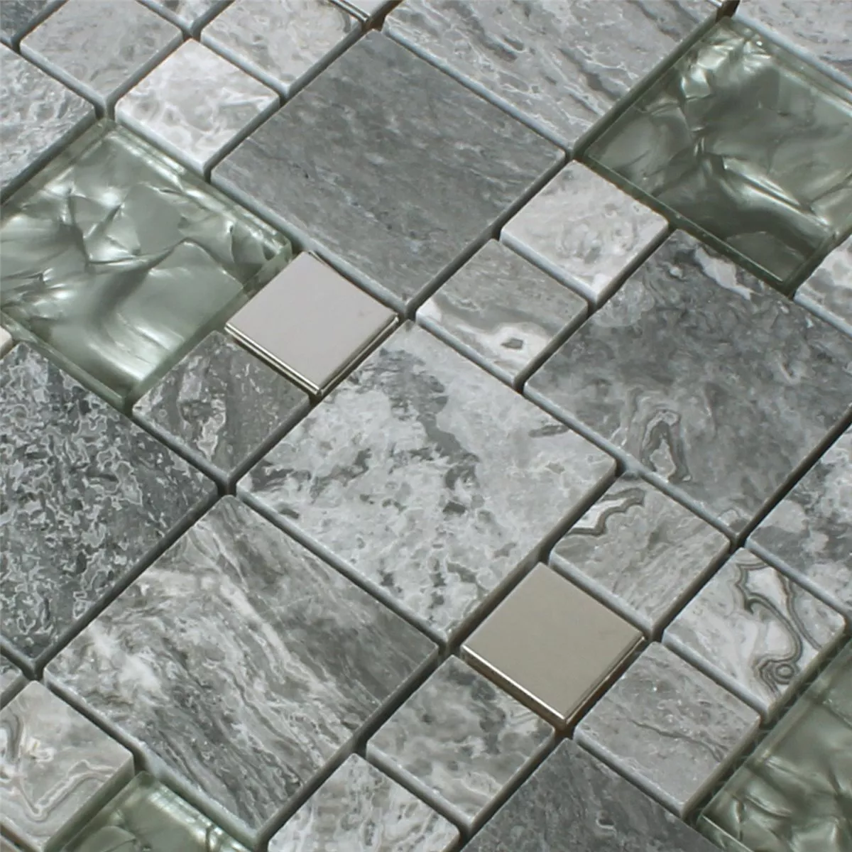 Mosaik Fliser Metal Glas Natursten Mix Gra Sølv