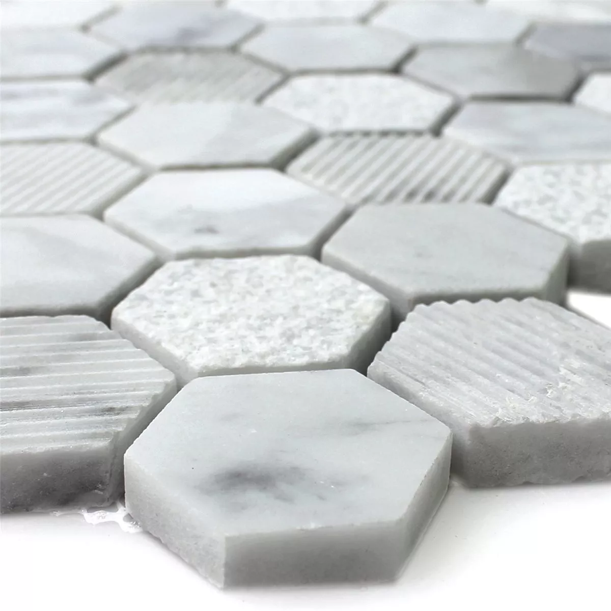 Prøve Natursten Hexagon Mosaik Fliser Carrara Hvid
