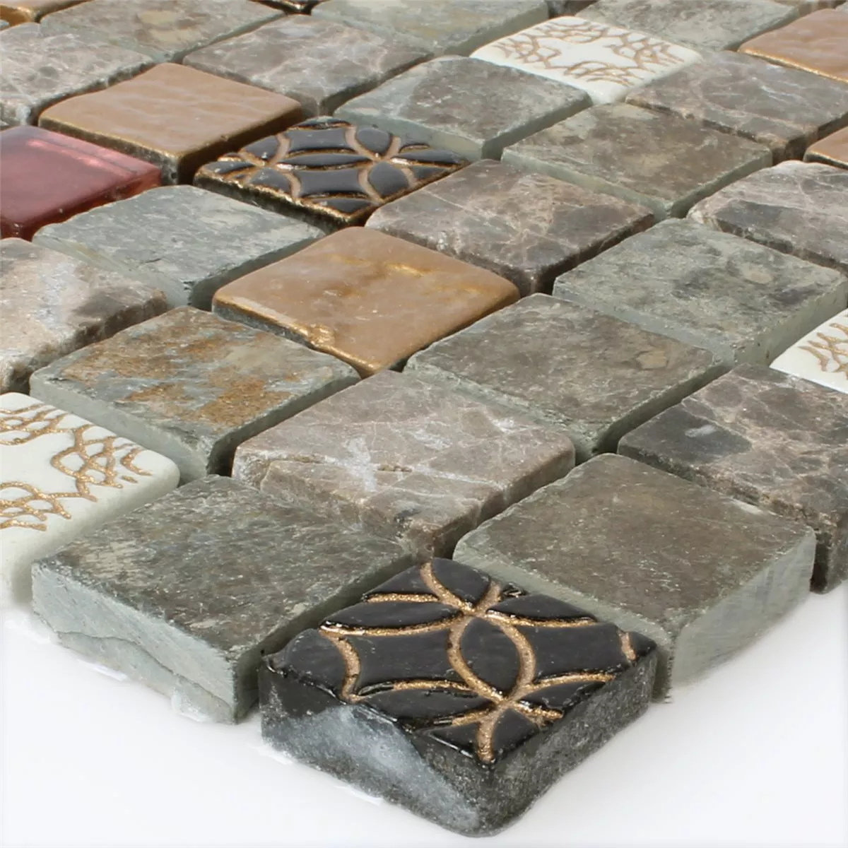 Mosaik Fliser Glas Natursten Mix 23x23x8mm