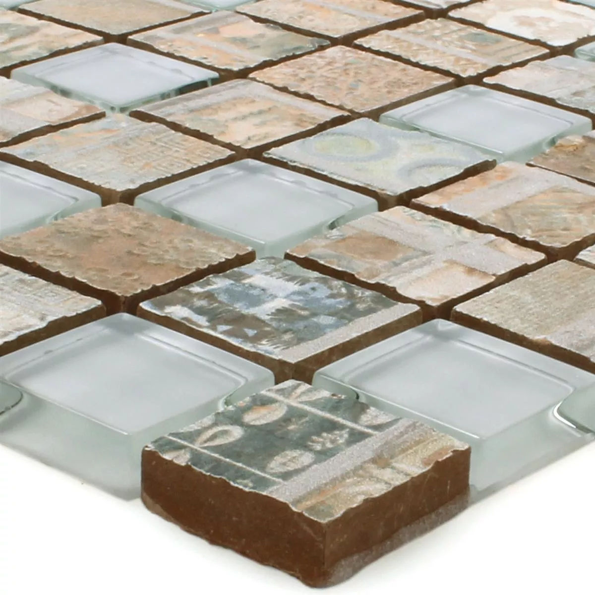 Prøve Mosaik Fliser Glas Keramik Bellevue Brun Firkantet