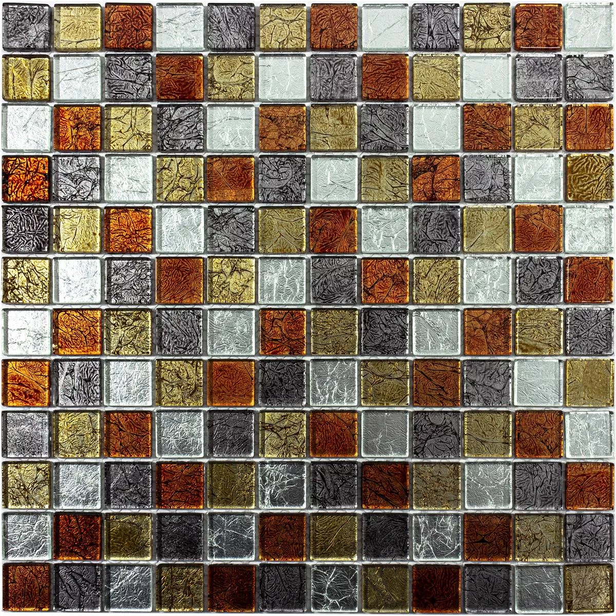 Mosaik Fliser Glas Bonnie Krystal Struktur Guld Sølv Rød