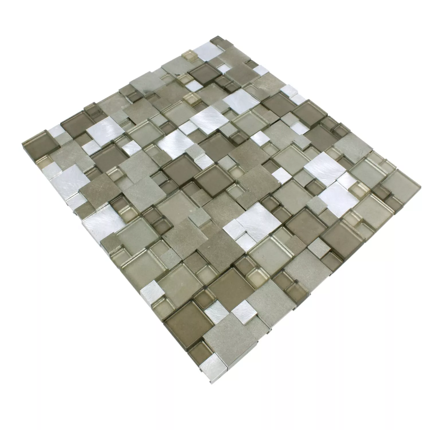 Prøve Mosaik Fliser Glas Aluminium Condor 3D Brun Mix