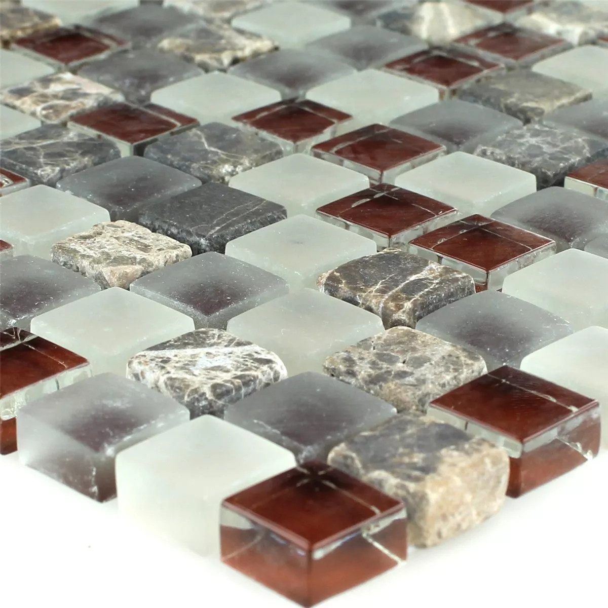Mosaik Fliser Glas Marmor 15x15x8mm Brun