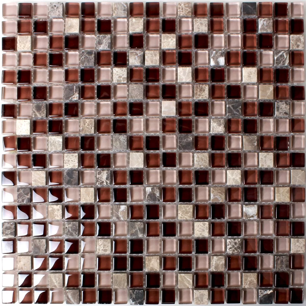 Prøve Mosaik Fliser Glas Marmor Brun Mix