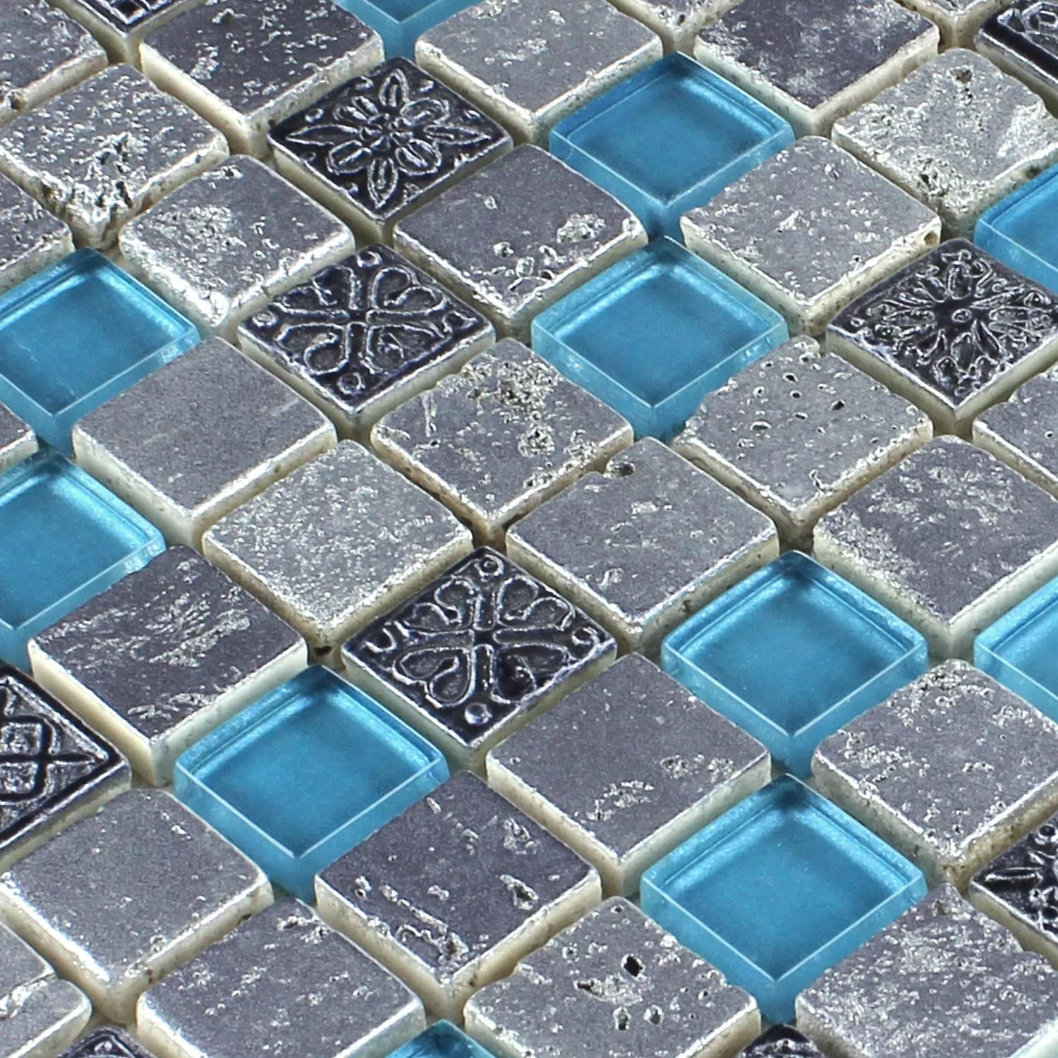 Mosaik Fliser Glas Resin Mix Blå Sølv