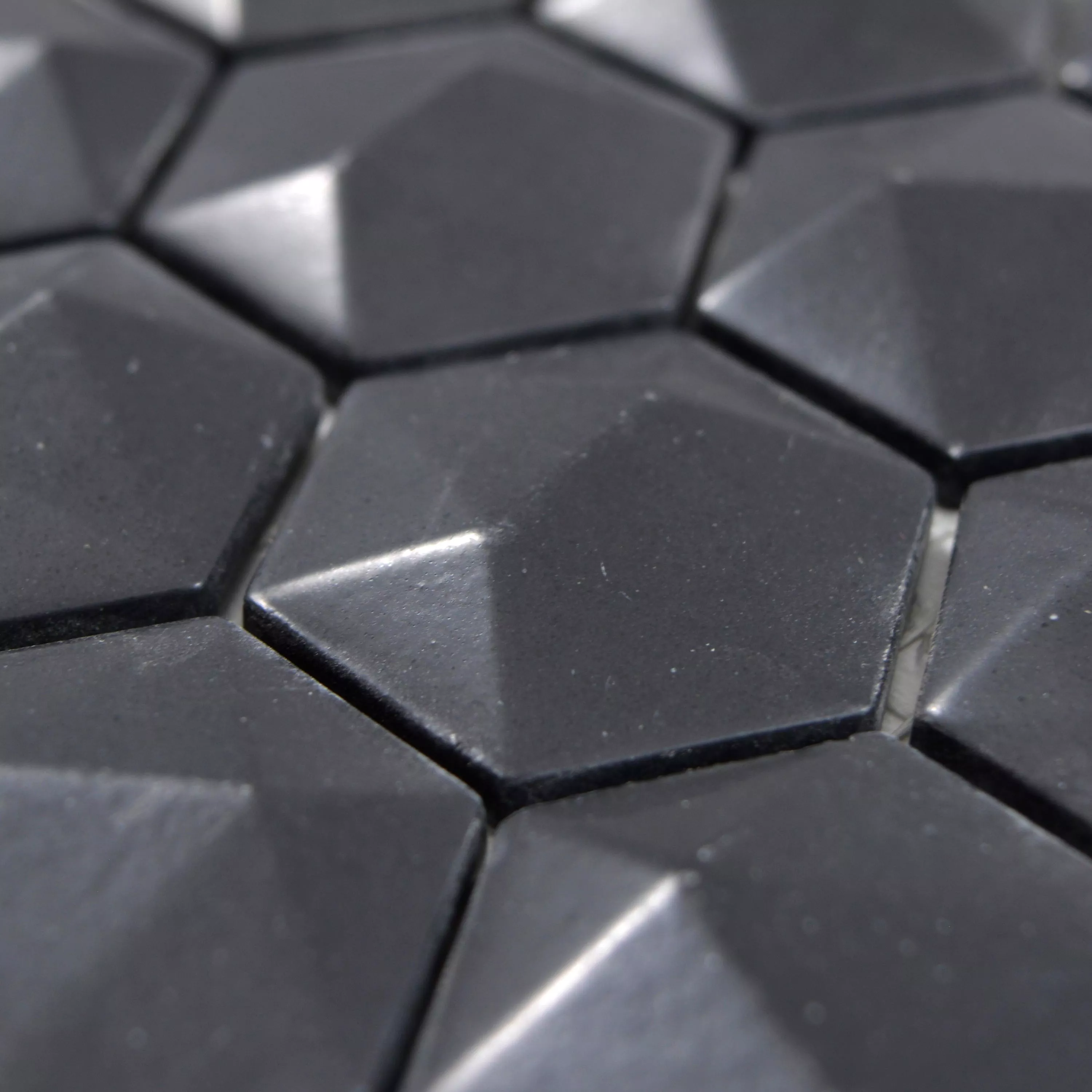 Glasmosaik Fliser Benevento Hexagon 3D Sort