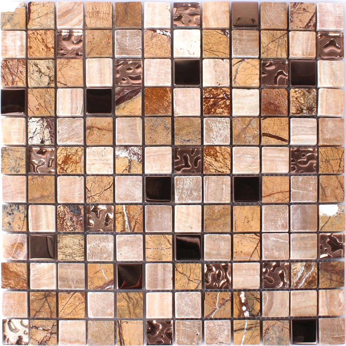 Prøve Mosaik Fliser Glas Natursten Rustfrit Stål Brun Mix