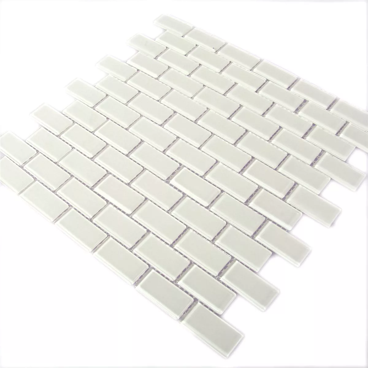 Mosaik Fliser Glas Brick Hvid Strålende 25x50x4mm