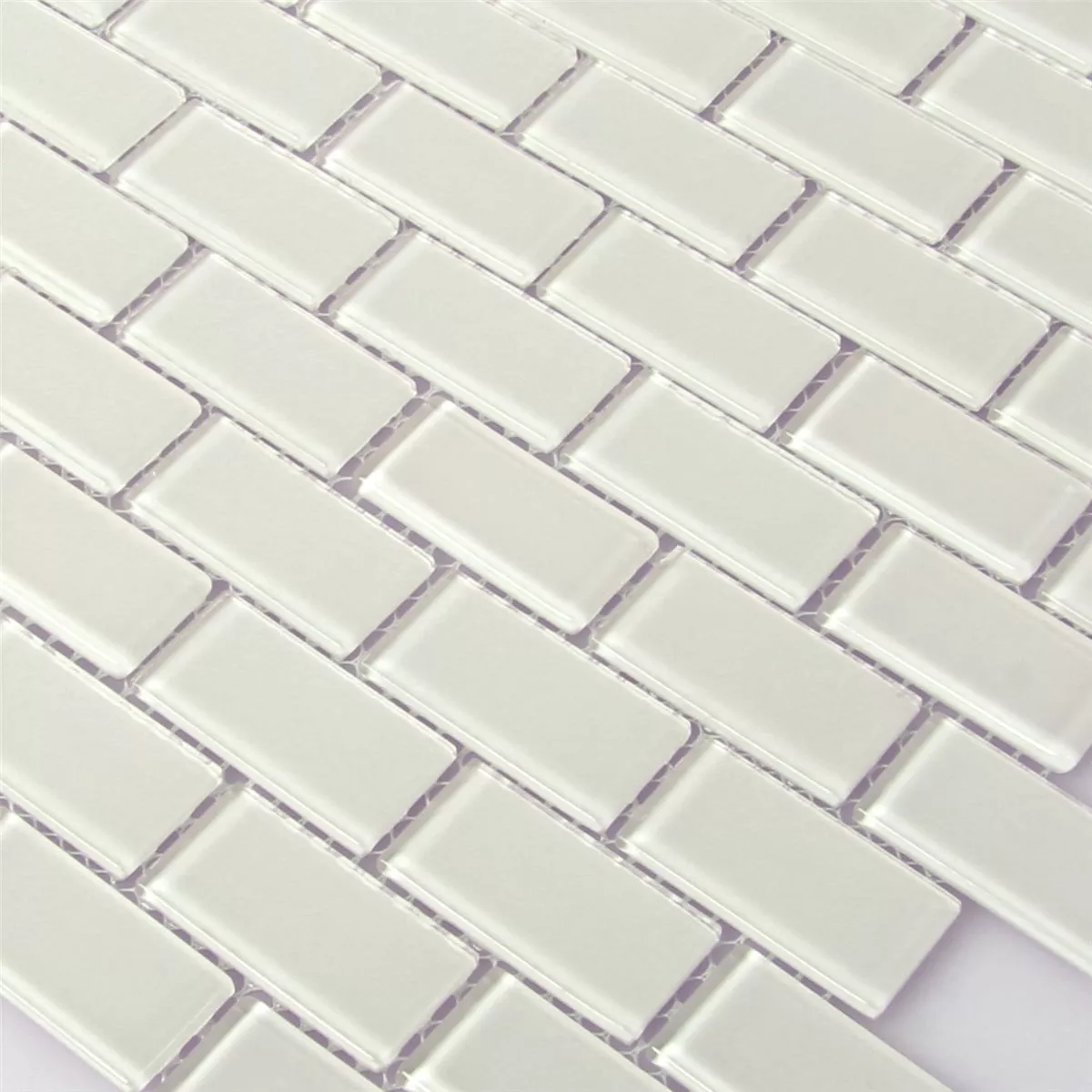 Mosaik Fliser Glas Brick Hvid Strålende 25x50x4mm